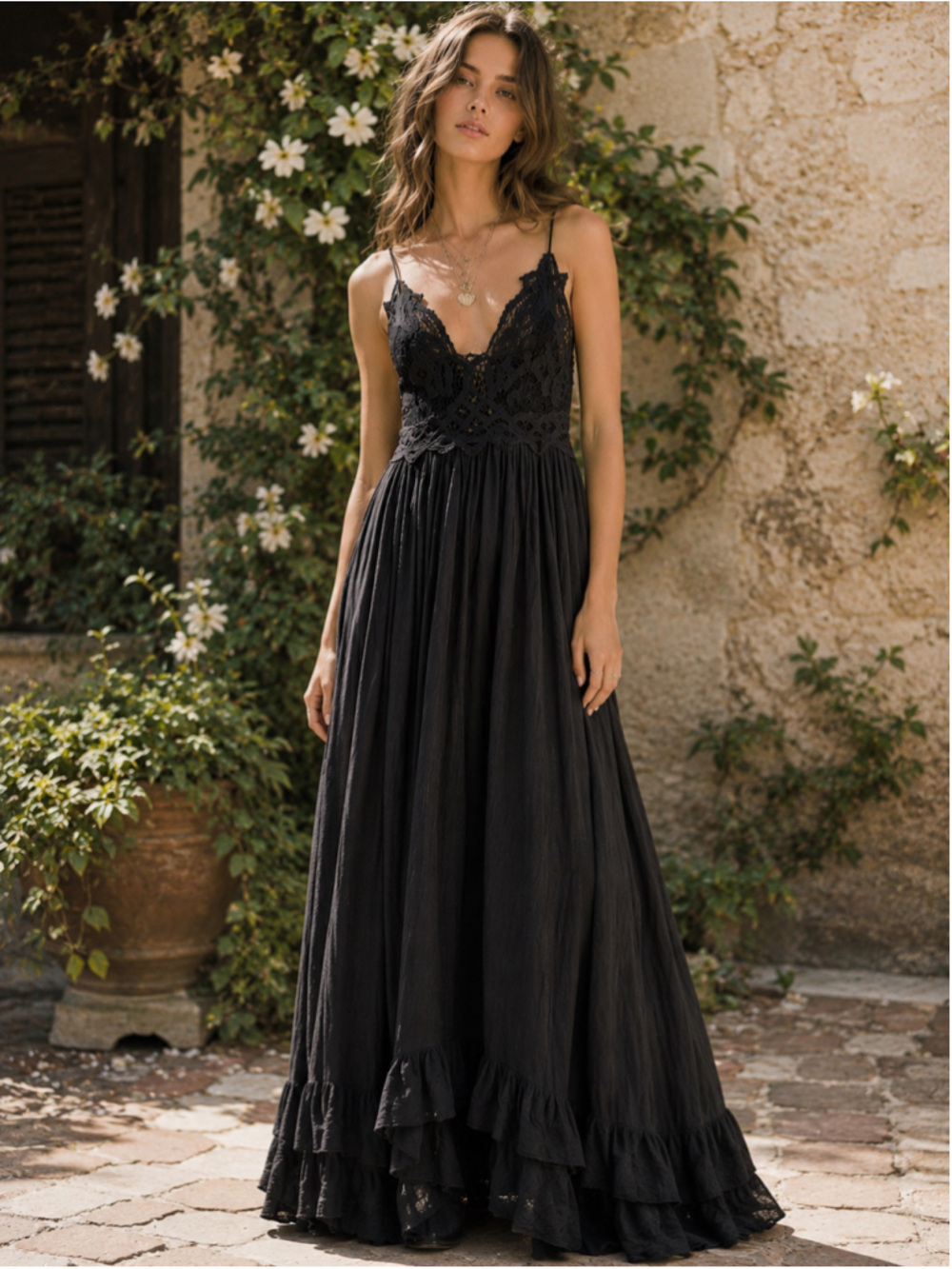Free People Maxi Dress Women XS Adella Lace Straps Fairy Grunge Whimsigoth black